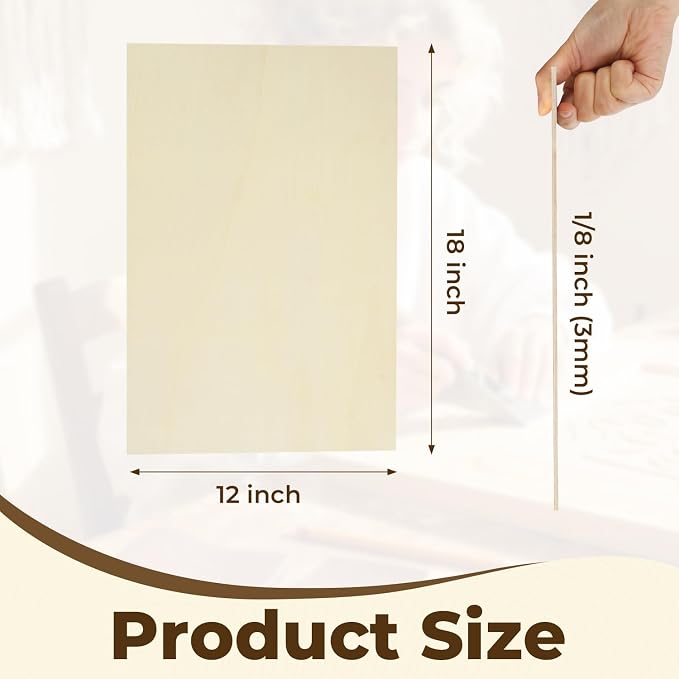 36 Pack Basswood Plywood Sheets 12"x18"x1/8", Basswood