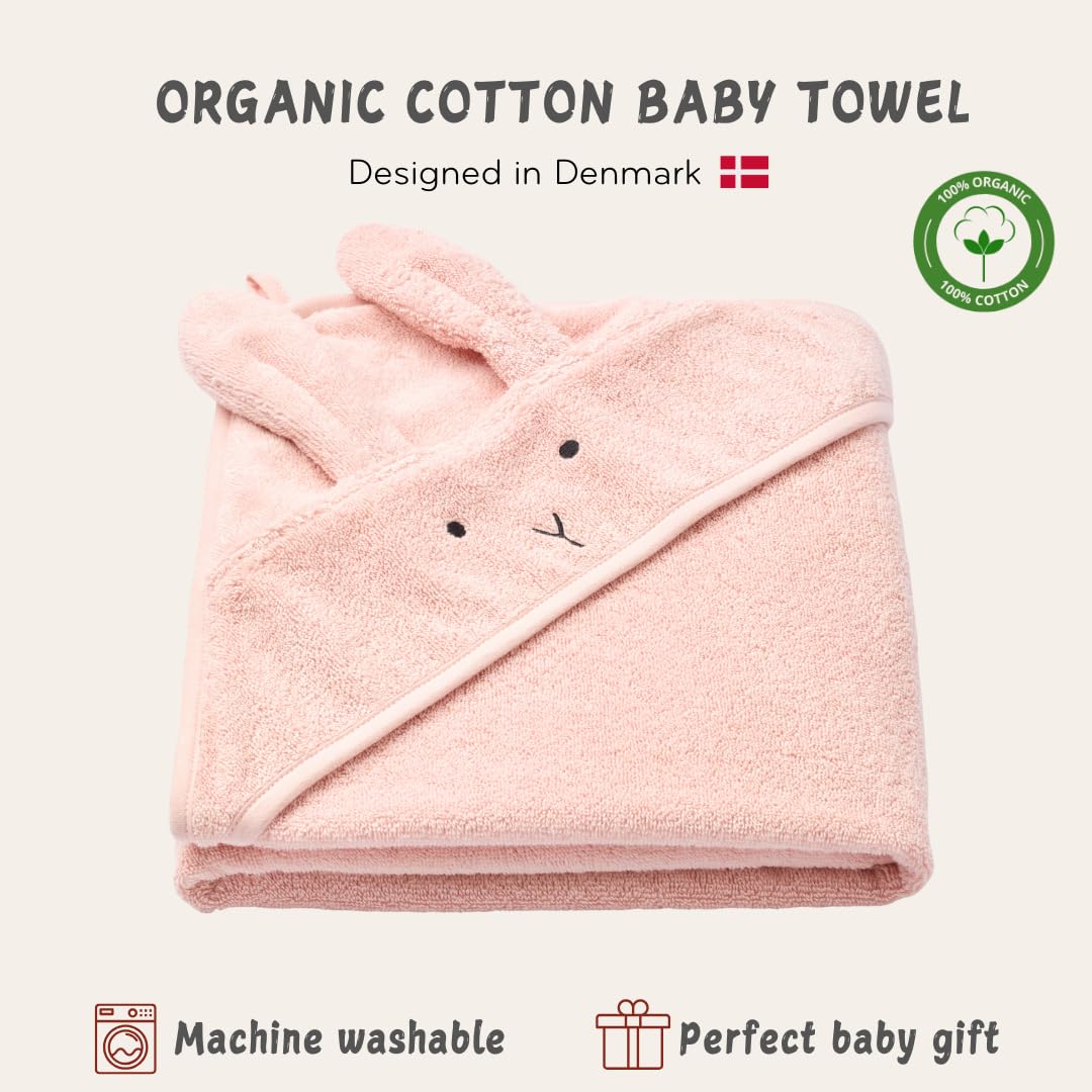 Baby Hooded Towel – Organic Cotton Baby Bath Towels – Baby Towels, Baby Bath Towels for Baby Girl, 32" x 32" Super-Soft and Absorbent Baby Towels for Newborn (Rabbit - Blush)