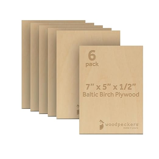 12 mm Baltic Birch Plywood 1/2 x 5 x 7 Inch, Box of 6 B/BB Grade Craft Wood