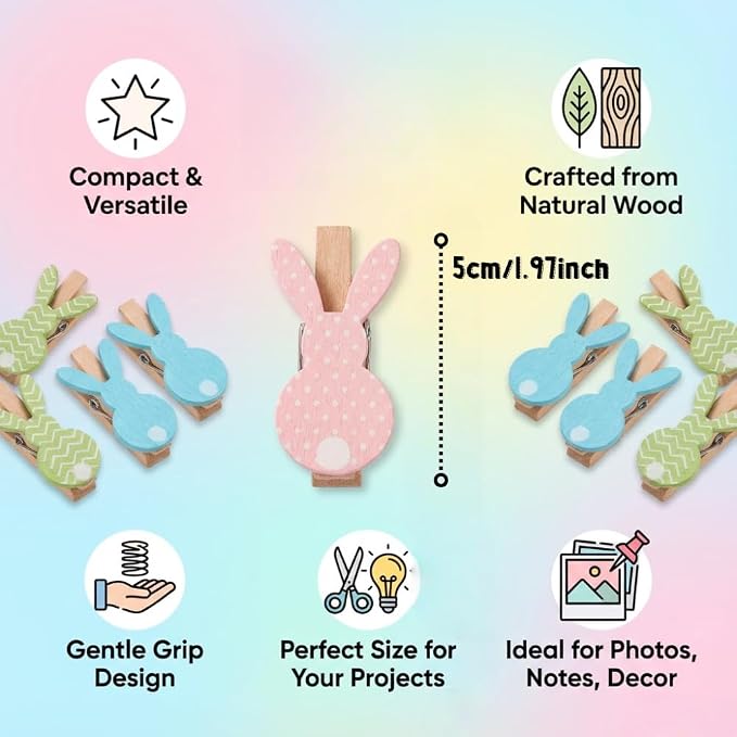 18 Pack Bunny Wooden Clothespins, Mini Clips Photo Clips