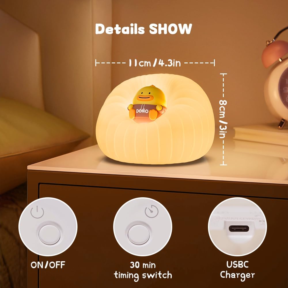 Night Light for Bedroom, Rechargeable LED Lamp with 3 Adjustable Brightness and Automatic Shut-Off, Soft Silicone Design, Touch Control, Suitable for Infants, Toddlers, Girls, and Boys