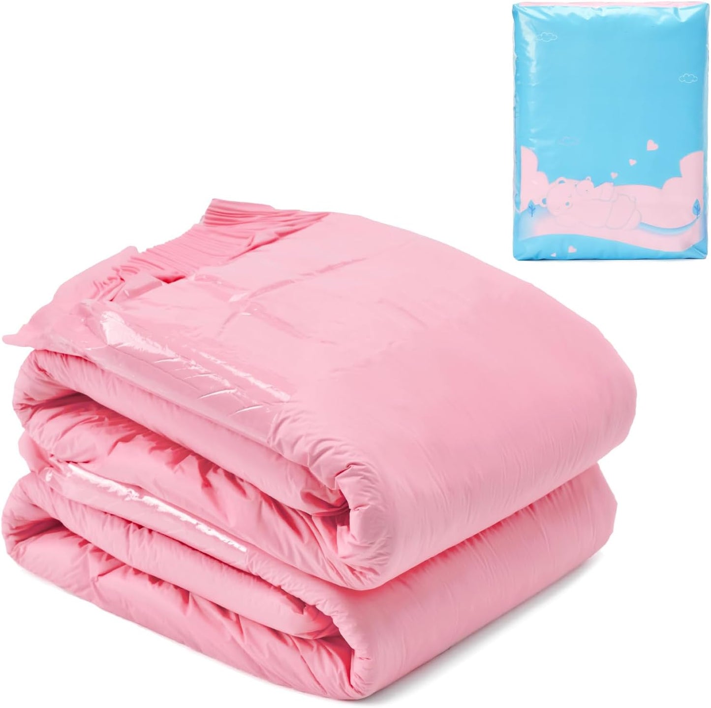 Littleforbig Adjustable Tapes Adult Diaper 2 Pieces - ABDry Ultra Absorbent Diapers Pink (X-Large 48"-56")