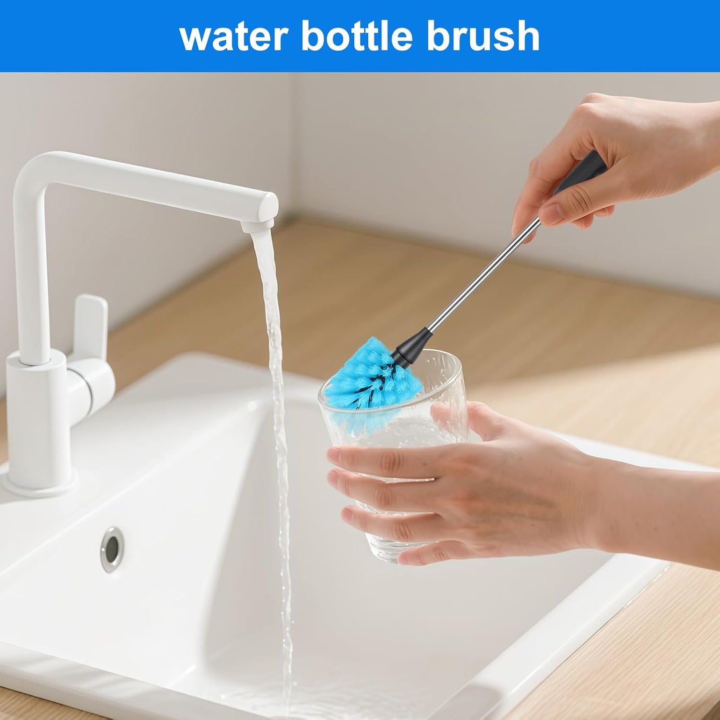 2 Pack Water Bottle Brush,15-inch Long, Bottle Brush Cleaner, Bottle Scrubber, Kitchen Scrub Brush Suitable for Water Bottles, Cups, Glasses, Baby Bottles, Wine Glasses, Blue