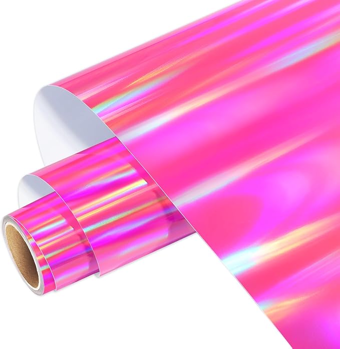 WRAPXPERT Holographic Vinyl Roll Pink, Holographic Permanent Vinyl Glossy