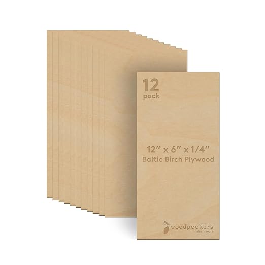 6 mm Baltic Birch Plywood 1/4 x 6 x 12 Inch, Box of 12 B/BB Grade Craft Wood