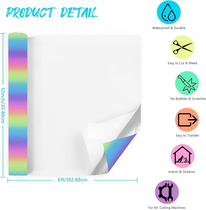 Rainbow Permanent Adhesive Vinyl Roll, Car Decals & DIY Crafts