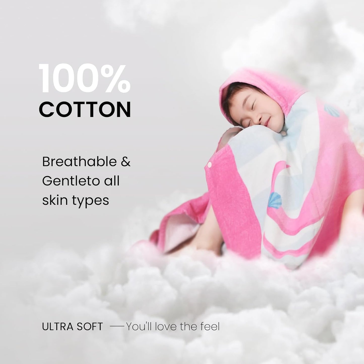 BANGSAUR Kids Hooded Bath Beach Towels, Oversize 100% Cotton 50"x30" Wrap, Toddlers Girls 3-12 Years Coverup Double Unicorn