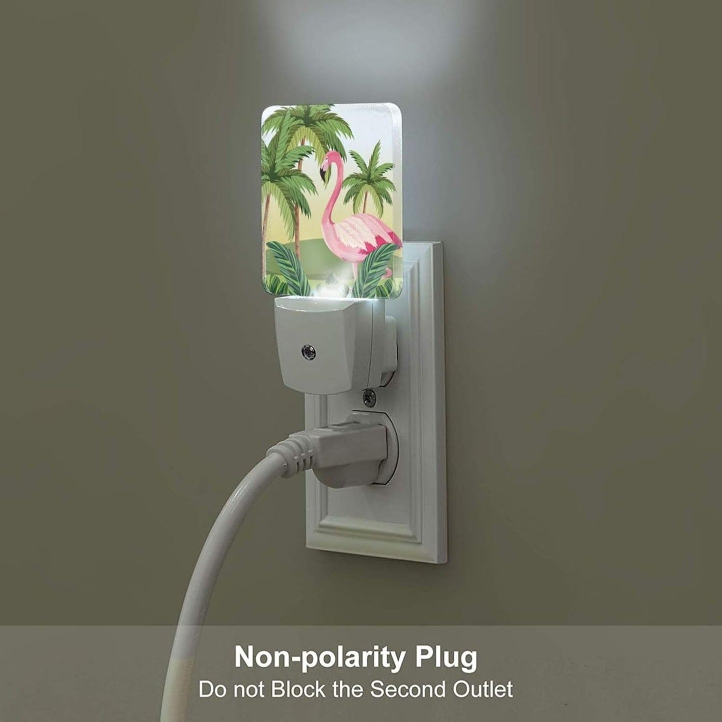 Tropical Flamingo Cartoon Night Light,Plug-in Night Lights with Dusk-to-Dawn Sensor for Stairway,Hallway,Bedroom Sleep Friendly Ideal for Women/Girls/Boys Gift,0.5w