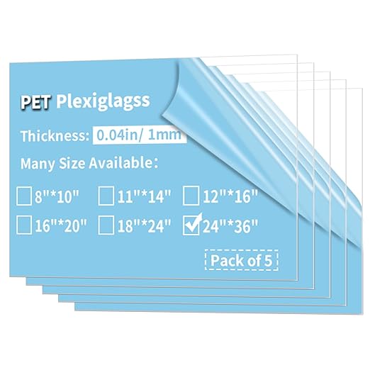 5 Pack 24x36"" PET Sheets 0.04"" Thick PET Plexiglass Sheets Panels
