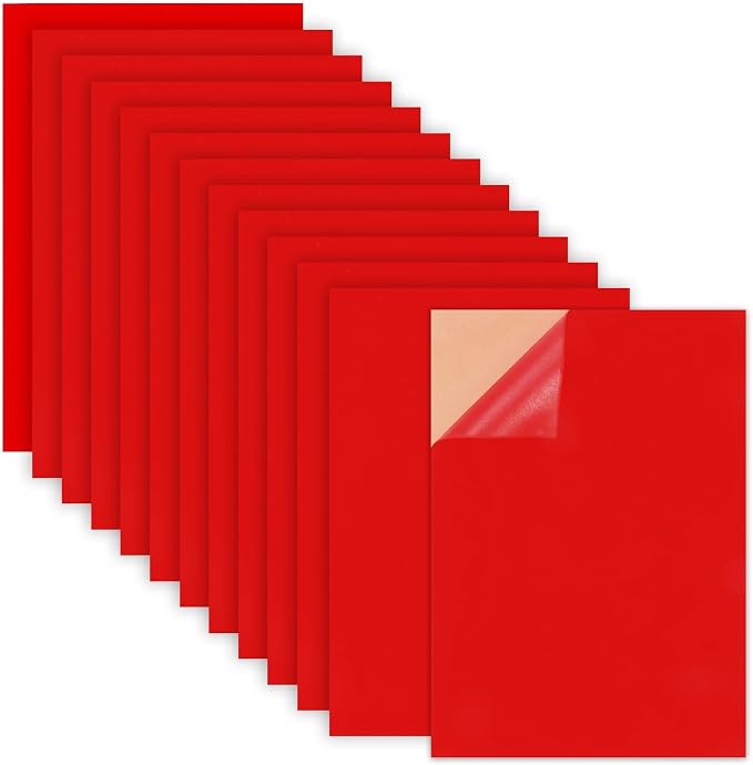 Caydo 12 Pieces Red Self Adhesive Felt Sheets, Adhesive Felt Sheet A4 Size |