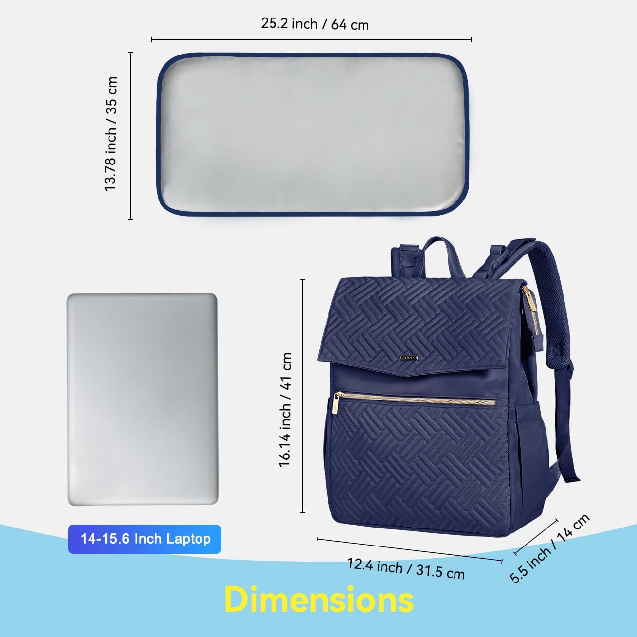 LANDICI Diaper Bag Backpack, Multifunction Waterproof Baby Diaper Bags with Changing Pad, Stroller Straps, Travel Essentials Stylish Back Pack for Mom Dad Boy Girls Toddler, Dark Blue