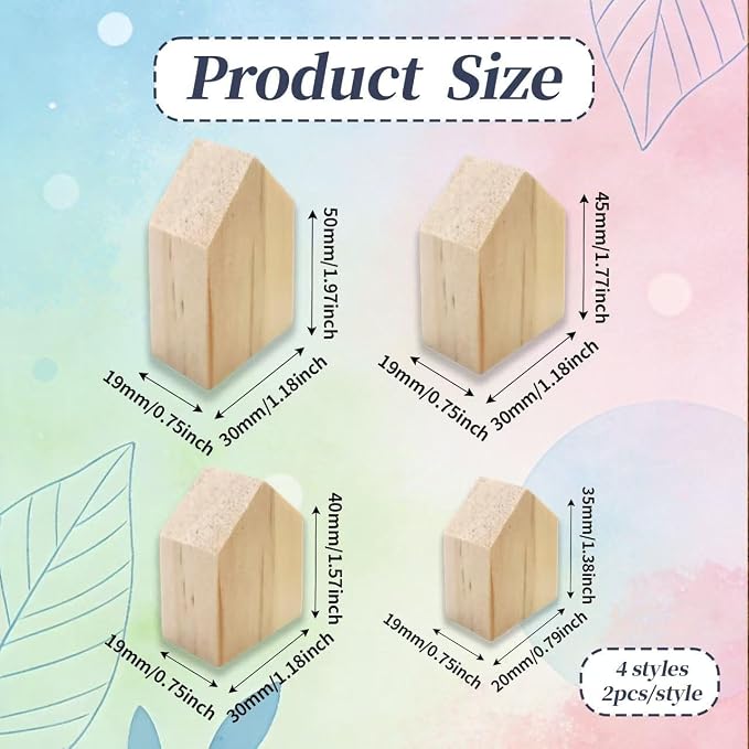 8Pcs 4 Sizes Birch Wood House Blocks, Dual Arrow Cutout Trays, Unfinished
