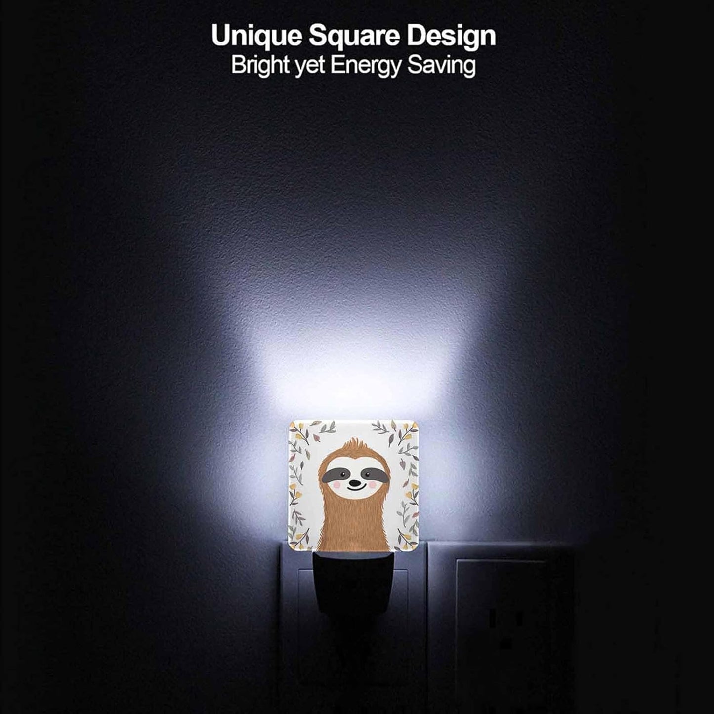 LED Night Light,Cute Baby Sloth Flower Leaf LED Night Light Plug into Wall with Dusk to Dawn Light Sensor White Energy Efficient Nightlight for Bedroom Bathroom Hallway Living Room Kitchen