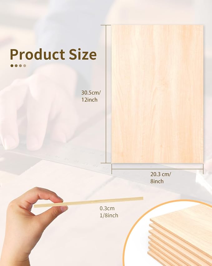 Basswood Plywood Sheets-15 Pack 12" x 8" x 1/8" Unfinished Craft Wood Pieces