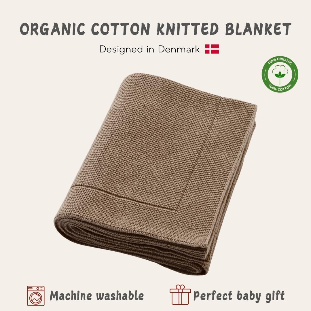 Knitted Organic Cotton Baby Blanket- Swaddle Blanket, 30" x 40" Soft Receiving Blanket for Newborn