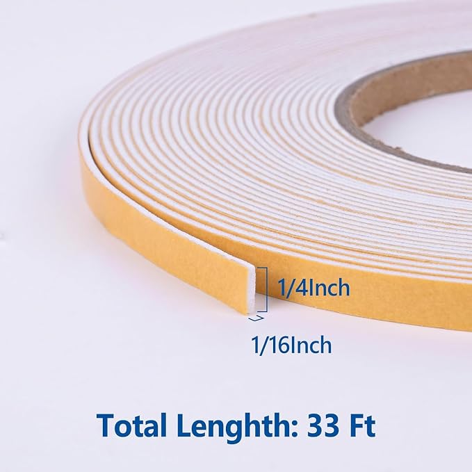Kikerike Self Adhesive Foam Tape Weatherstrip 1/4in x 1/16in x 33Ft High