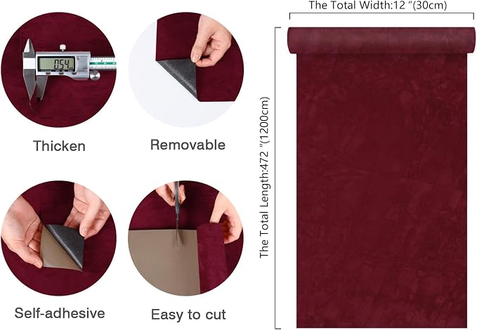 CHIHUT Dark Red Velvet Drawer Liner Soft Creased Velvet Contact Paper