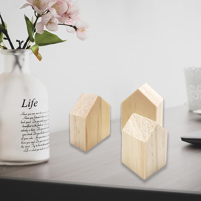 8Pcs 4 Sizes Birch Wood House Blocks, Dual Arrow Cutout Trays, Unfinished