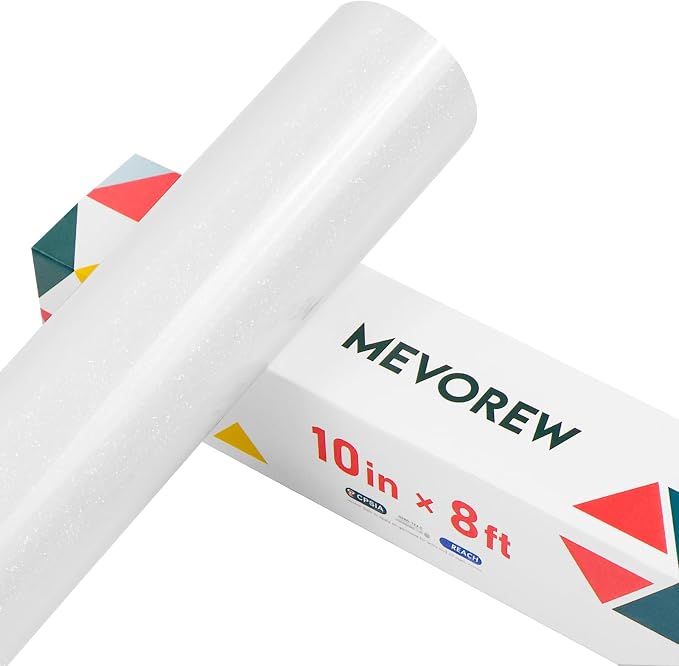 White Glitter HTV Heat Transfer Vinyl, Glitter Iron on Vinyl Roll 10" x 8ft |