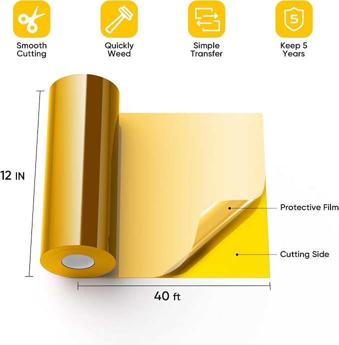 Gold Permanent Vinyl for Cricut Cutting Machine, Waterproof, Durable Chrome