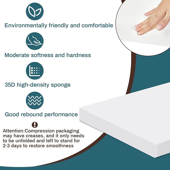 Frienda 1 Pack 84" x 36" x 2" Upholstery High Density Craft Sheets Cushion Foam