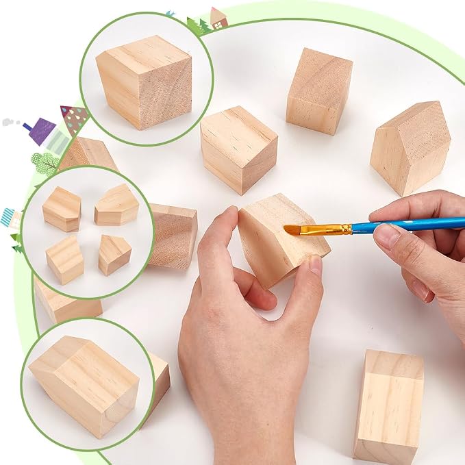 NBEADS 10 Pcs Unfinished Wooden House Shaped Blocks, Large Wood Blocks
