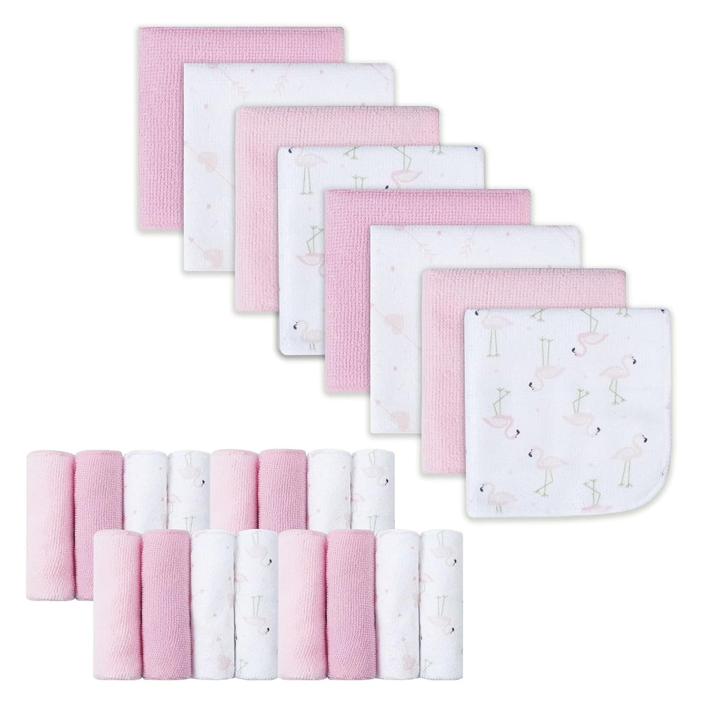 softan Baby Washcloths, 24Pack Baby Wash Cloths Extra Soft & Ultra Absorbent, Baby Towels and Washcloths Face Towel Unisex for Boys Girls Body, Washclothes Gentle on Sensitive Skin, 9x9 Flamingos