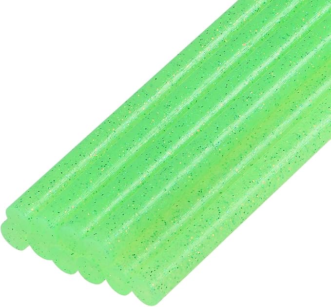 uxcell Mini Hot Glue Sticks for Glue Gun 0.27-inch x 4-inch Green Glitter 10pcs