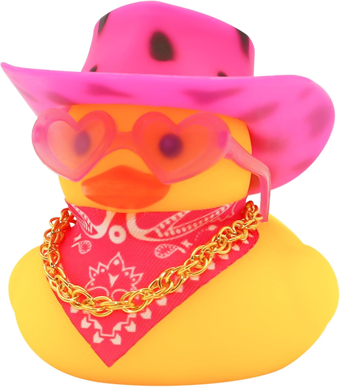 Quackly Pink Cowboy Rubber Duck, Car Dashboard Decoration Ducks with Cowboy Hat Necklace Sunglasses, Pink Black
