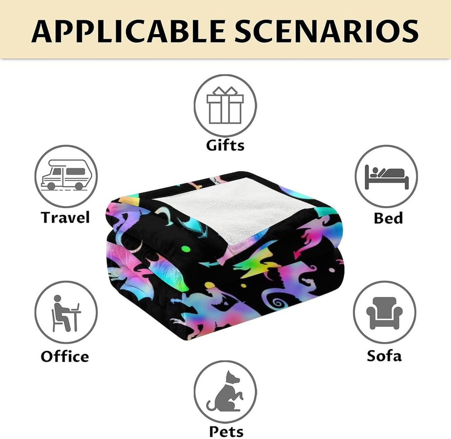 Dragon Blanket Gifts - 60x80 Inches Novelty Throw Blanket for Babies, Kids, Boys & Girls - Black Soft Fuzzy Blankets for Couch, Sofa & Bed