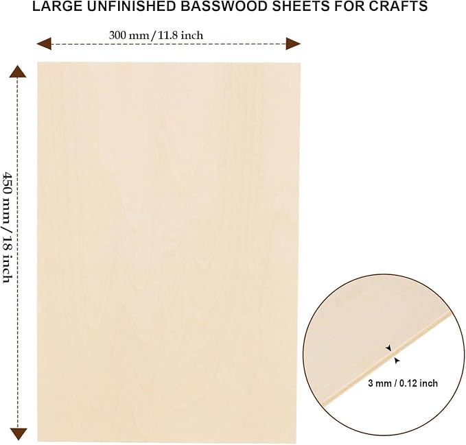 36 Pack Basswood Sheets for Crafts 12"x18"x1/8", 3mm Thick Plywood Sheets Board