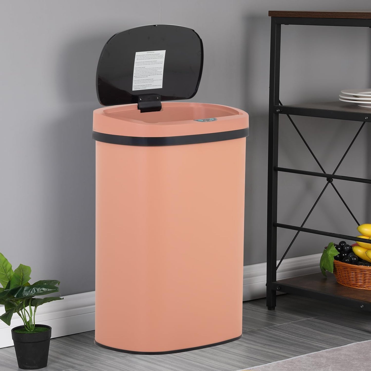 BestOffice | 13 Gallon Stainless Steel Trash Can with Lid | Pink | Automatic Touchless Garbage Can | Odor Control | Modern Oval Design | Easy to Clean | Fits Any Kitchen, Bathroom, Office or Home