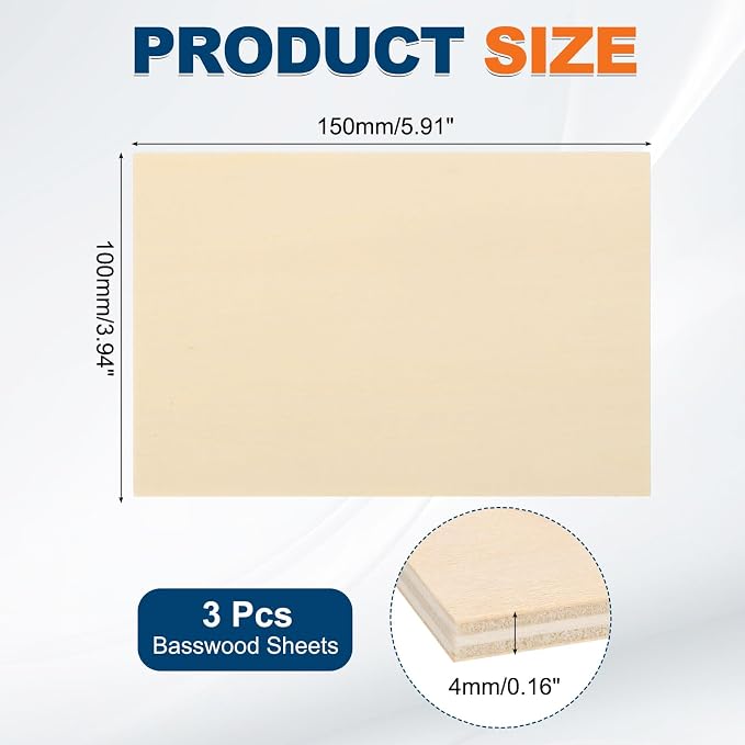 MECCANIXITY 3pcs Basswood Sheets 6 x 4 x 5/32 Inch Unfinished Wood Boards