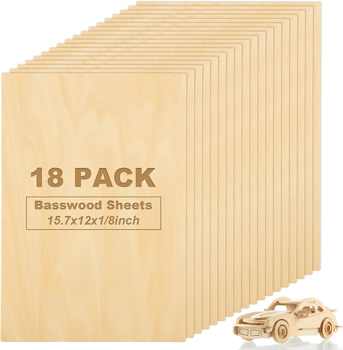 18pcs 12 x 15.7 x 1/8 Inch Plywood Basswood Sheets, 3 mm Unfinished Plywood