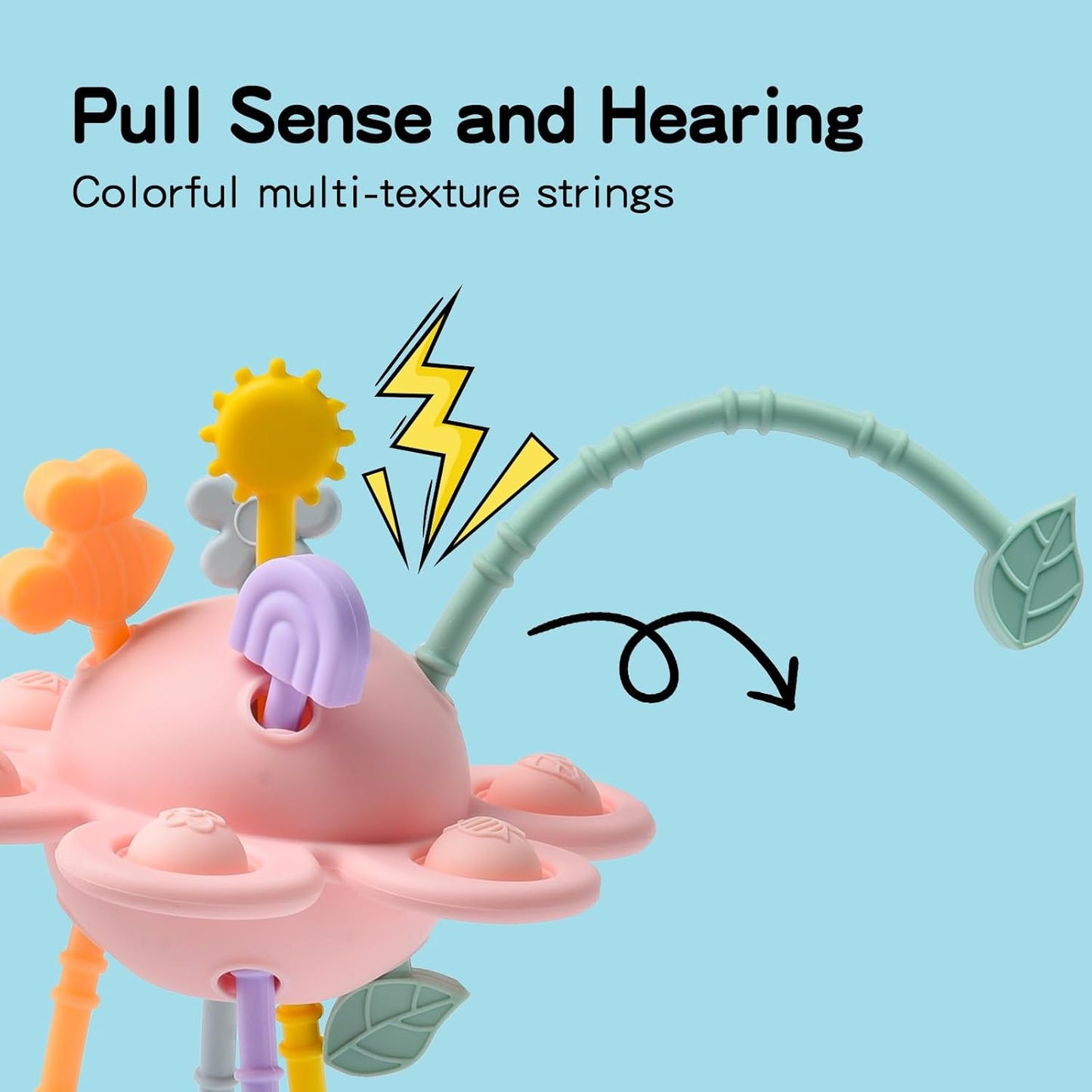 Montessori Sensory Toys for Babies,Silicone Teething Toys Pull String Baby Toy 6-12-18 Months (Pink)