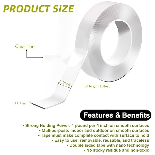 Aylaa Double Sided Tape Heavy Duty, 1.18"x120" Nano Double Sided Adhesive Tape