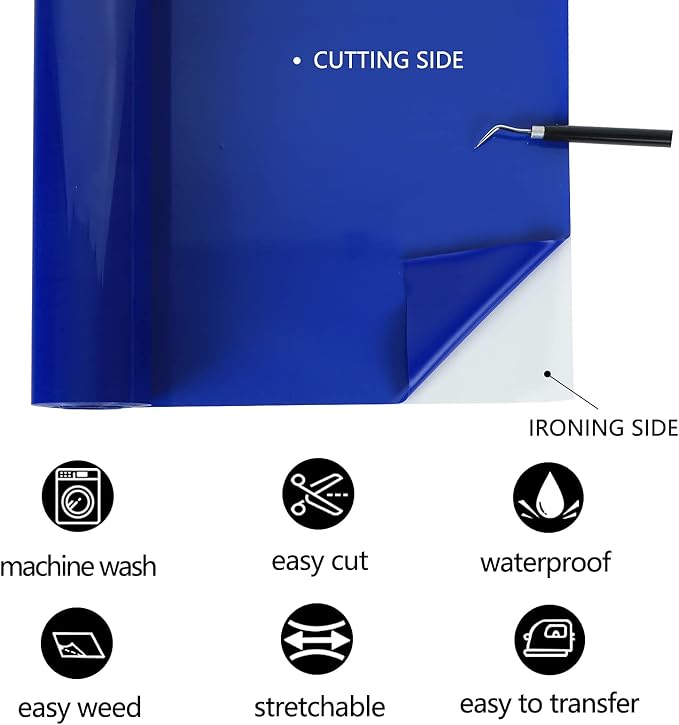 TUMIYA Blue Heat Transfer Vinyl HTV Rolls, Glossy Adhesive HTV Vinyl