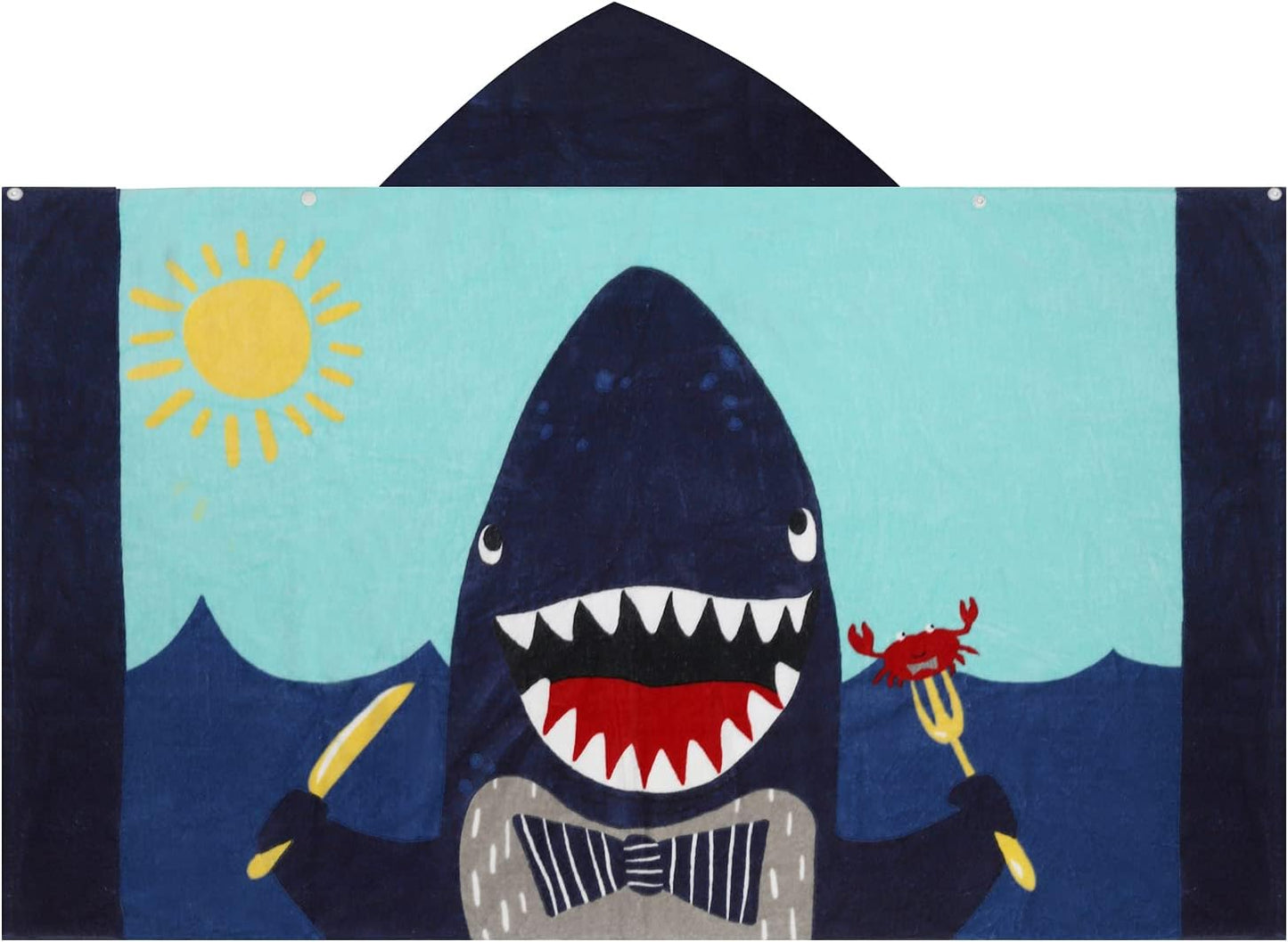 BANGSAUR Kids Hooded Beach Bath Towels, 100% Cotton 50"x30" Wrap Towel, Toddlers Boys 3-12 Years Coverup Towel Shark with Knife and Fork