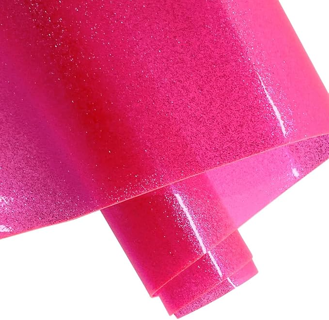 ONEART | Pink Transparent Glitter Vinyl Roll, 0.7 mm Solid Clear PVC Jelly