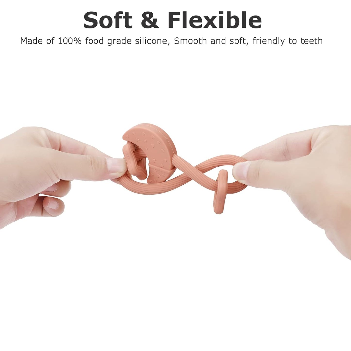 Silicone Baby Teething Toy, Silicone Baby Teether for Babies 3 Months+, BPA Free, Boys Girls Shower, Birthday, Christmas Gifts (Cotta)