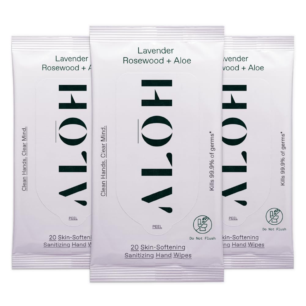 ALH Lavender Rosewood + Aloe Sanitizing Hand Wipes - Clean Hands, Clear Minds - On The Go Sanitizing Wipes for Kids and Adults - Travel Size 3 Pack, 20ct