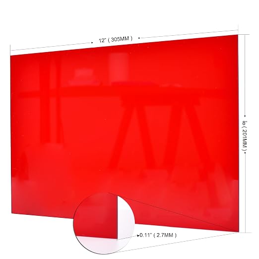 6 PCS Red Transparent Cast Acrylic Sheets 8" x 12" x 0.118", Plexiglass Plastic