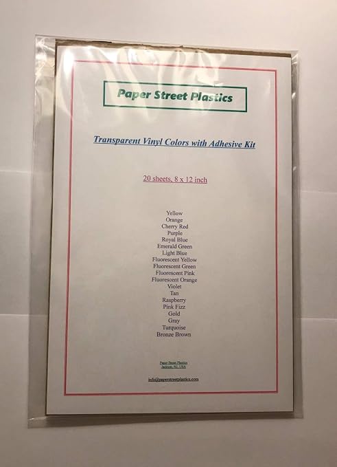 Paper Street Plastics 20 Colored Transparent Vinyl Sheets, 8 inch x 12 inch
