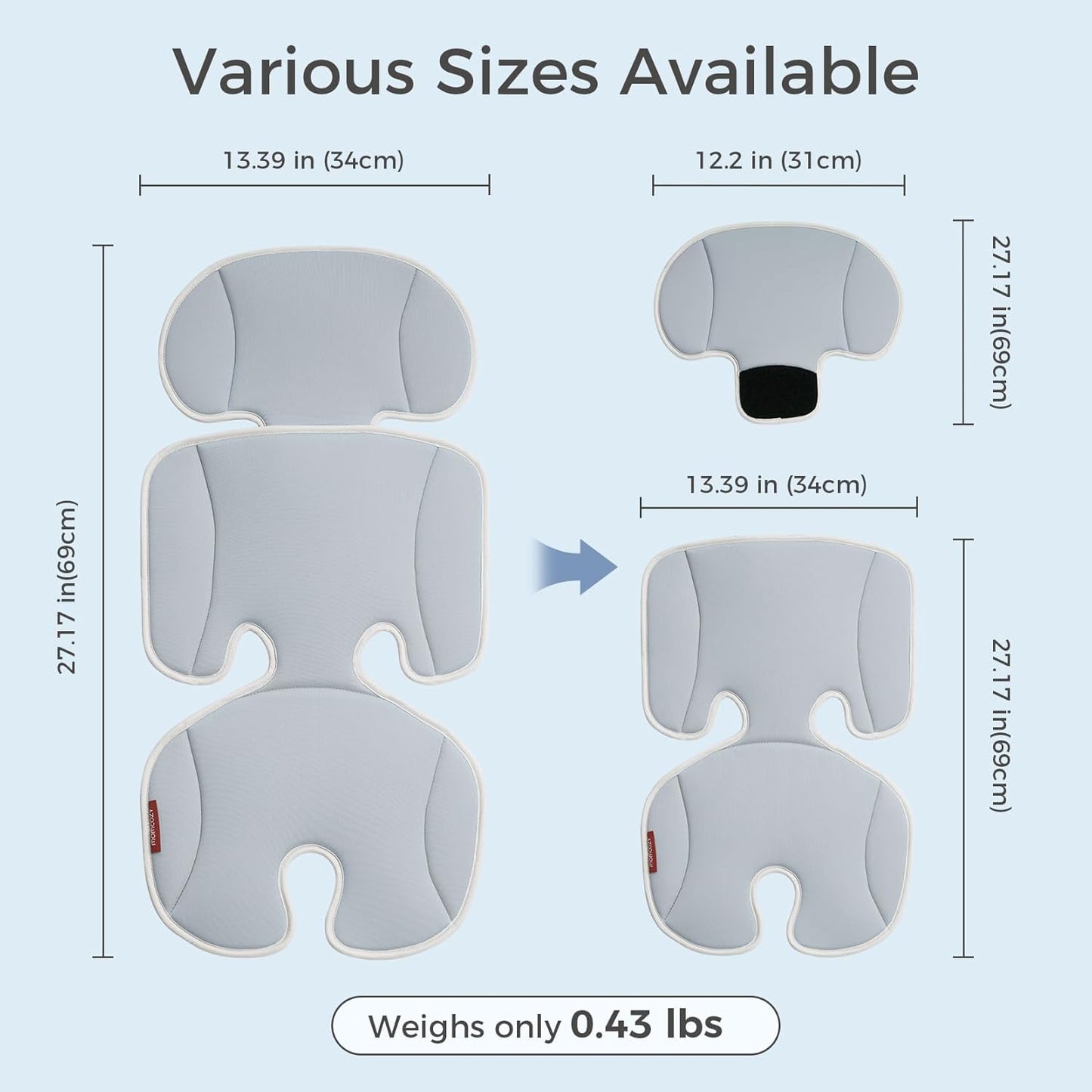 Momcozy Stroller Cooling Pad | Universal Soft Cooler Pad, Breathable & Adjustable Car Seat Liner | Detachable 2-Piece Cooling Cushion | Fits Strollers, Car Seat, High Chair, Bassinet, Swing