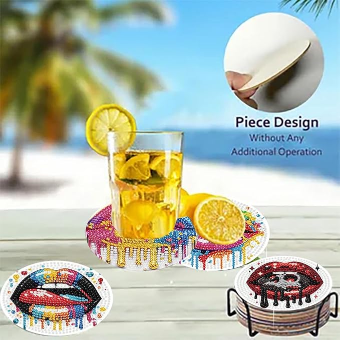 8 Pack Diamond Art Coasters, Sexy lips Diamond Painting Coasters Kits | Lips