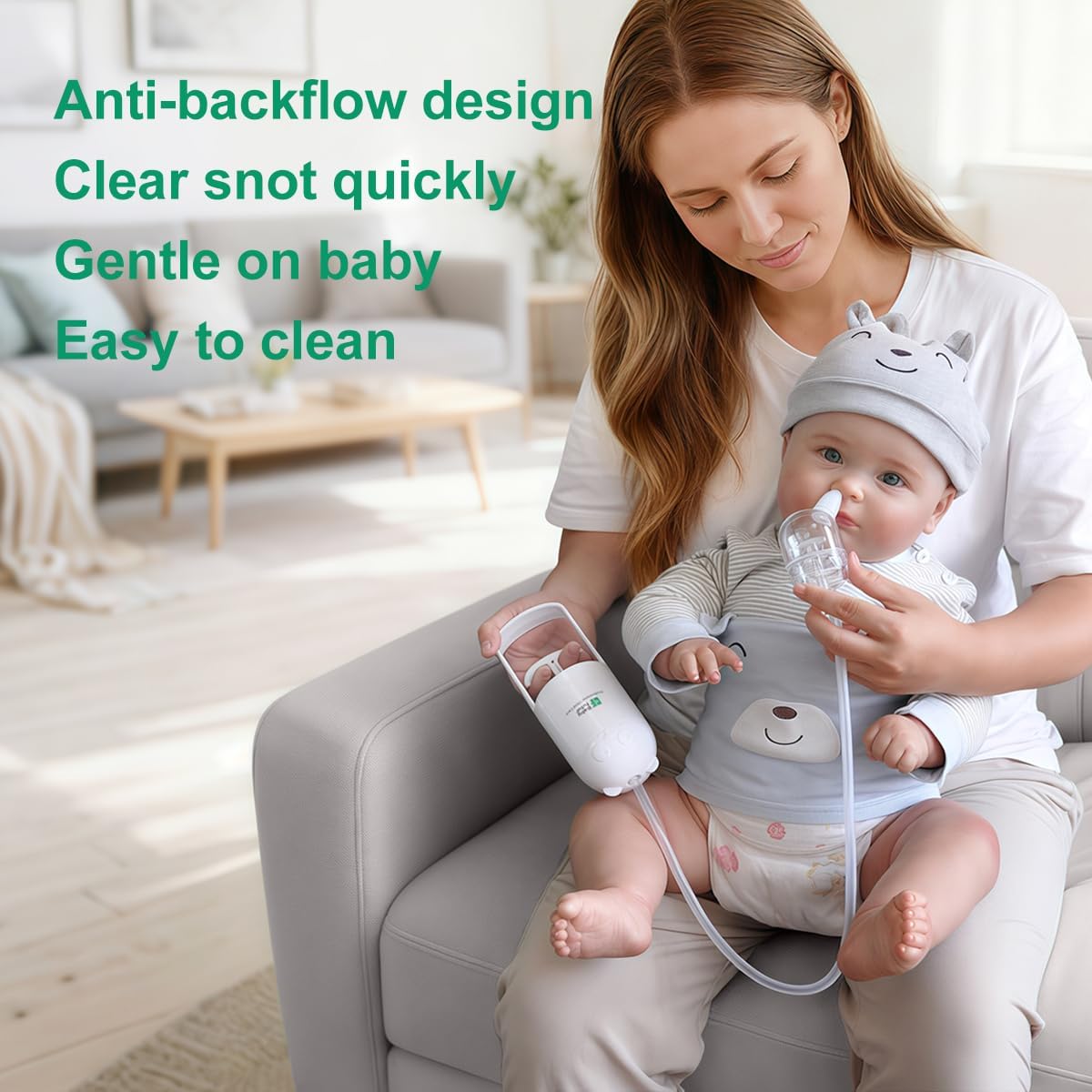 Nasal Aspirator for Baby – Manual Push-Pull Control, Quiet Strong Suction, No Battery Needed – Gentle & Hygienic Nose Sucker with Storage Box & Booger Clip