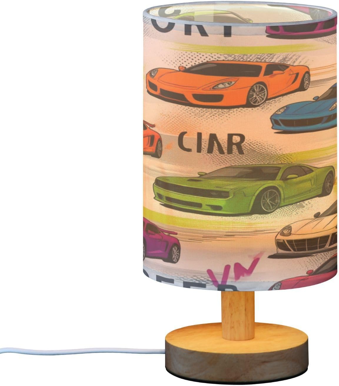 Color Sports Race Car Table Lamp for Bedroom Bedside Lamp Desk Lamps Cylinder Nightstand Lamp for Living Room Office Decor
