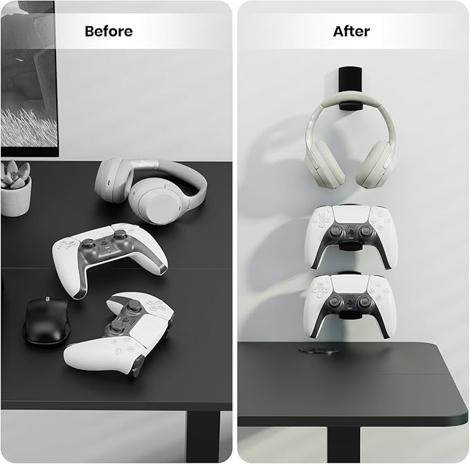 Sticky Headphone Stand Controller Holder - EURPMASK Upgraded Adhesive Gaming Headset Hook, Headphone Holder for Desk with Soft Rubber Pads, Universal PC Gaming Accessory Controller Headset Stand,Black
