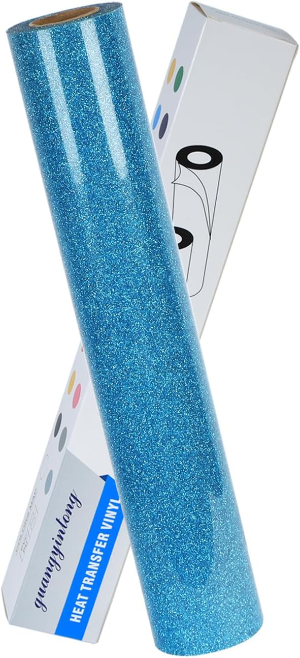 guangyintong Heat Transfer Vinyl Glitter Sky Blue HTV Rolls, Glitter HTV Vinyl
