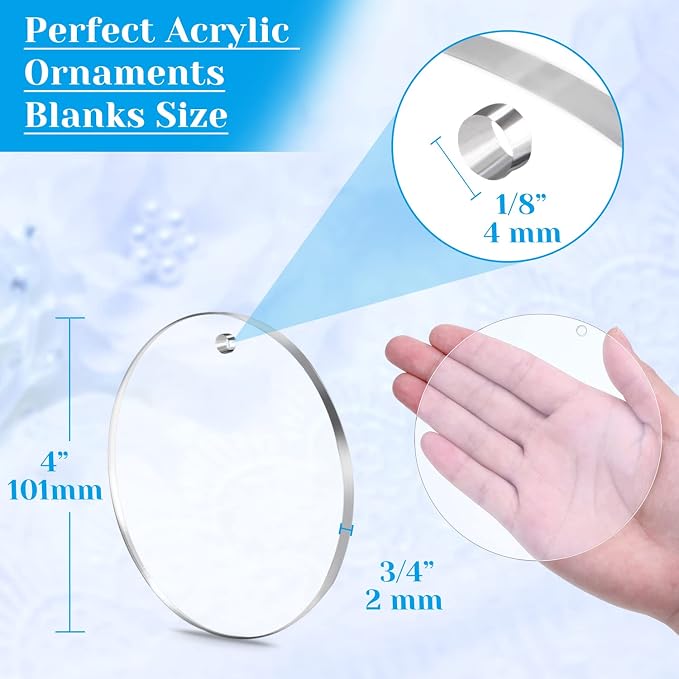 Audab Acrylic Ornament Blanks for Vinyl, Large Clear Acrylic Discs Round